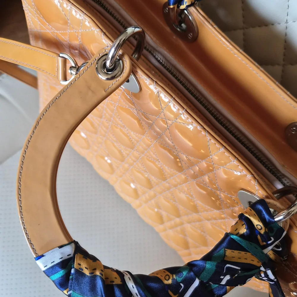 Lady Dior Patent Quilted Satchel with Silver Hardware